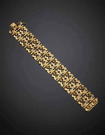 Bracciale modulare a fiori stilizzati in oro giallo rossastro, g 62,75,...