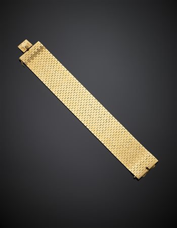 Bracciale modulare in oro giallo a maglia piatta, g 87,01, lungh. cm 17,50, h...