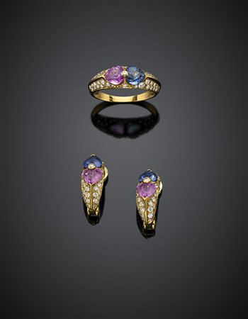 Demi parure in oro giallo composta da orecchini e anello mis 13.5/53.5 con...