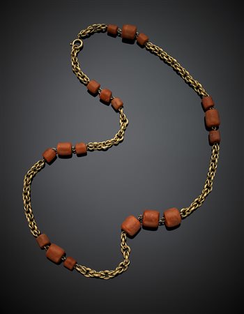 Collier a catena in oro giallo rigato con distanziatori a barilotto in...