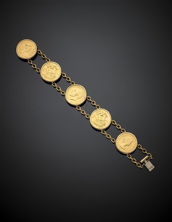 CURSANOBracciale in oro giallo con sterline inglesi, g 59,44, lungh. cm 19...