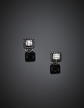 Orecchini a lobo in oro bianco con diamanti bianchi e neri, g 1,68, lungh. cm...