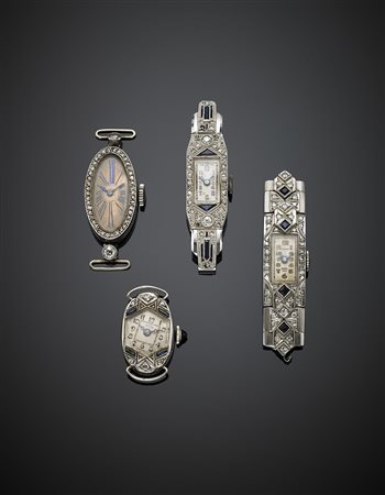 Lotto composto da quattro orologi da polso da donna in platino, diamanti...