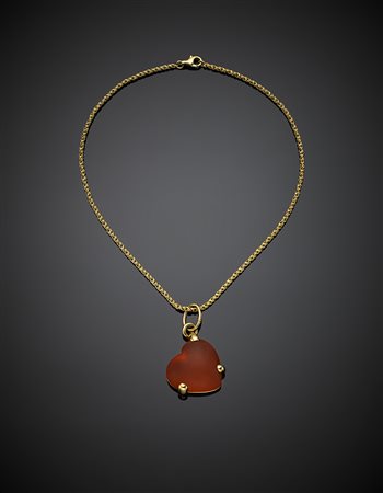 POMELLATOCatena ritorta con pendente a cuore in pasta vitrea color cognac, g...