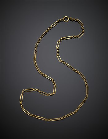 Catena ad anelli e losanghe in oro giallo, g 9,88, lungh. cm 65,50 circa....