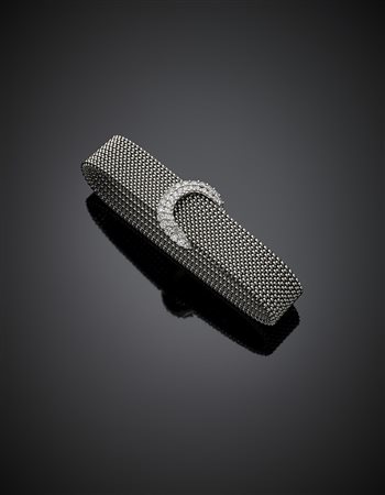 *PASCIA Bracciale elastico in acciaio con fibbia in oro bianco e diamanti per...