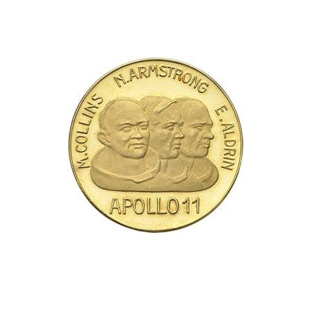 MEDAGLIEPrimo attracco umano sulla luna, 1969. Medaglia in oro, mm 31,80. FDC.