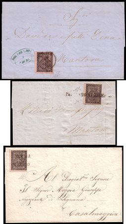 PARMA 1852Insieme di 3 lettere affrancate con 15c. rosa prima emissione (3...