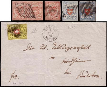 SVIZZERA Poste federali.Lotto formato da 4 francobolli e una lettera. Da...