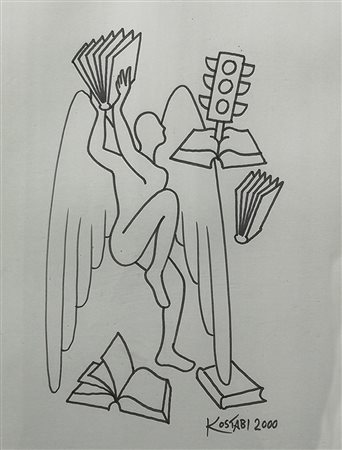 Mark Kostabi Los Angeles 1950 Figura, 2000 disegno su carta 47 x 33