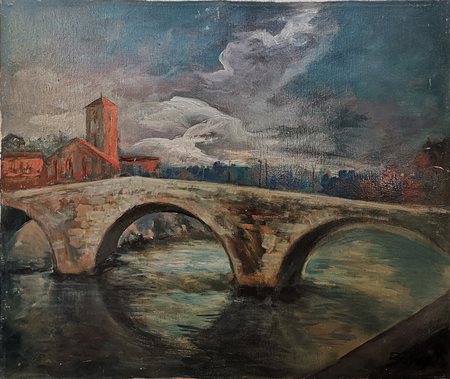 Alberto Barosi Roma 1929 - 2010 Roma - Ponte Cestio, 1977 olio su tela 50 x 60