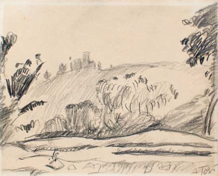 ARTURO TOSI Busto Arsizio 1871 – Milano 1956 PAESAGGIO matita su carta, cm...