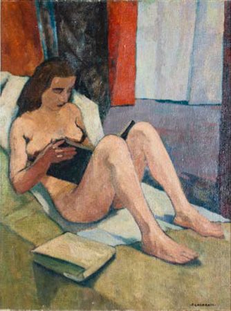 FELICE CASORATI Novara 1883 - Torino 1963 RAGAZZA CHE LEGGE (SUL DIVANO...