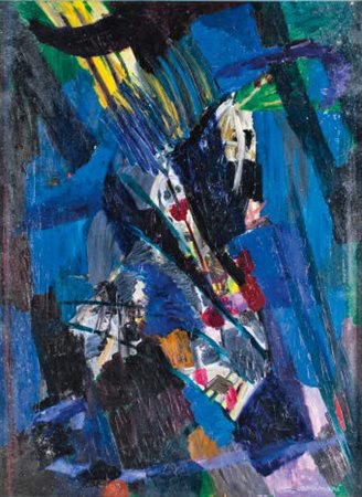 BRUNO CASSINARI Piacenza 1912 – Milano 1992 COMPOSIZIONE BLU, 1958 olio su...