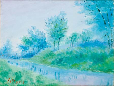 UMBERTO LILLONI Milano 1898 - 1980 PAESAGGIO LOMBARDO, 1964 olio su tela, cm...