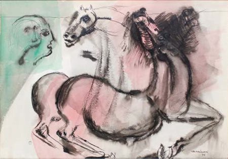 BRUNO CASSINARI Piacenza 1912 – Milano 1992 CAVALLI, 1971 china e acquerello...