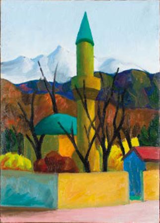 SALVO Leonforte 1947 - Torino 2015 MINARETO CON ALBERI olio su tela, cm...