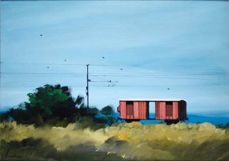 ENOTRIO PUGLIESE Buenos Aires 1920 - Pizzo 1989 BINARIO MORTO olio su tavola,...