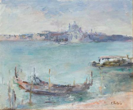 EZIO PASTORIO Cremona 1911 - Milano 2006 VENEZIA, 1980 olio su cartone...