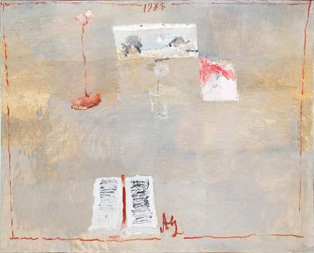 ALBERTO GIANQUINTO Venezia 1929 - Jesolo 2003 IL SEGNALIBRO ROSSO, 1984 olio...