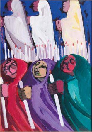 SAVERIO TERRUSO Monreale 1939 – Milano 2003 PROCESSIONE olio su tela, cm...