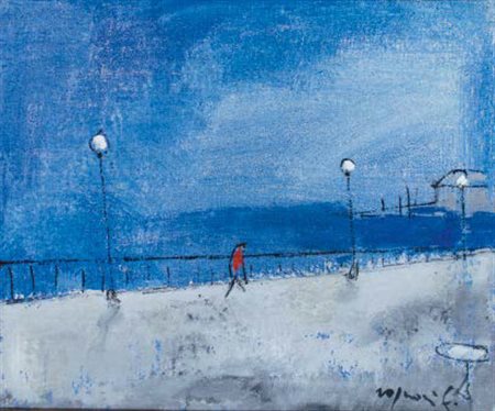 FRANCO ROGNONI Milano 1913 - 1999 LUNGOLAGO, 1983 olio su tela, cm 46x55....