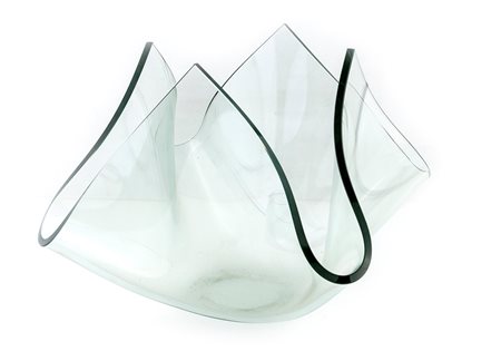 Vaso "fazzoletto" in vetro trasparente firma all'acido 1960