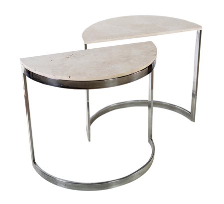 Coppia di Consolle a forma di mezzaluna base in acciaio top in marmo 1970...