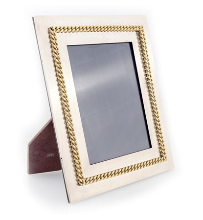 Cornice da tavolo per foto in acciaio dettaglio motivo di catena in ottone...