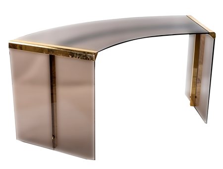Scrivania semicircolare in vetro temperato dettagli in ottone 1970 74x1.66x65