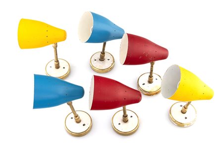 Lampade a parete sei con diffusori orientabili in alluminio laccati e...