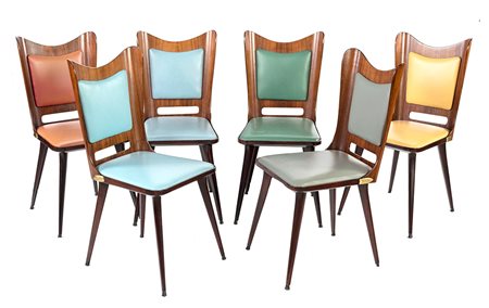 Sedie gruppo di 6 con schienale curvato con taglio ovale seduta in skai e...