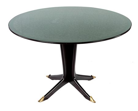 Tavolo con base centrale in legno ebanizzato ,piedini con finale in ottone e...