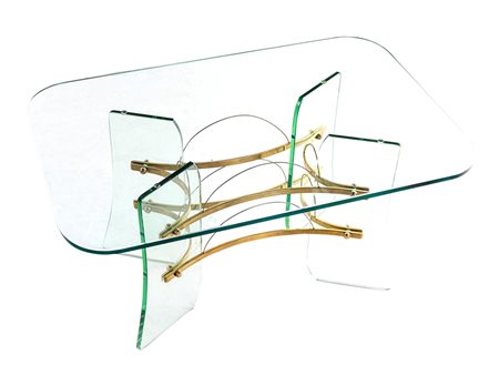 Tavolino base e piano in vetro raccordi in ottone Prod . Italiana 1950...