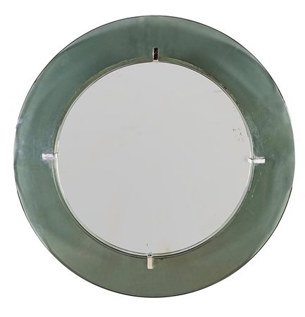 Specchio con cornice convessa in cristallo molato e colorato , dettagli in...