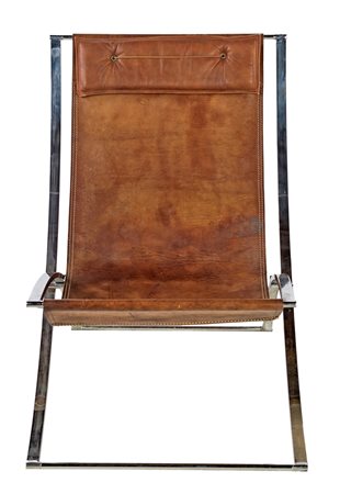 Poltrona pieghevole struttura in acciaio e seduta in cuoio prod. Mobel Italia...