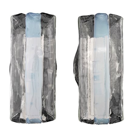 Coppia di appliques di vetro spesso di murano trasparente e bianco. Prod....