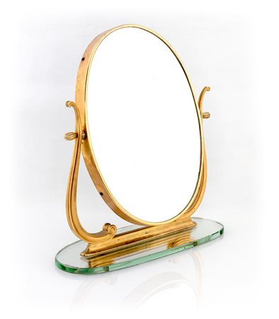 Specchio Orientabile da tavolo, struttura in ottone, base in vetro specchiato...