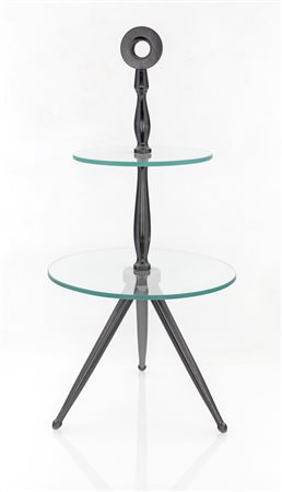 Tavolino servomuto struttura in legno e due ripiani in vetro 1950 Cm75x35