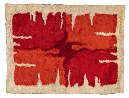 Tappeto in lana, pelo medio colori tipici dell'epoca rosso e bianco 1970...