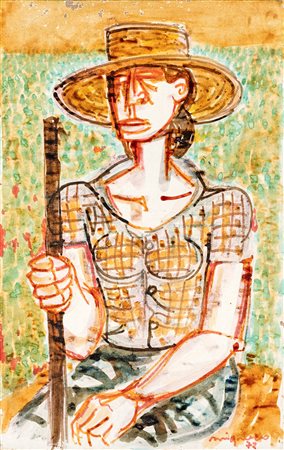 Giuseppe Migneco Messina 1903-Milano 1997, Contadina che riposa 1972 Tecnica...