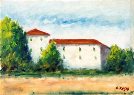 Ottone Rosai Firenze 1895-Ivrea 1957, Case Bianche 1955 olio su tela cm 50x70...