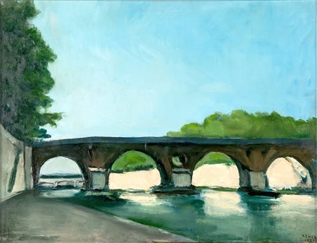 Alberto Ziveri Roma 1908-Roma 1990, Ponte Romano 1957 olio su tela cm 50x65...