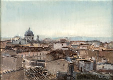 Marcello Muccini Roma 1926-Roma 1978, Paesaggio di Roma Olio su tela cm 50x70...