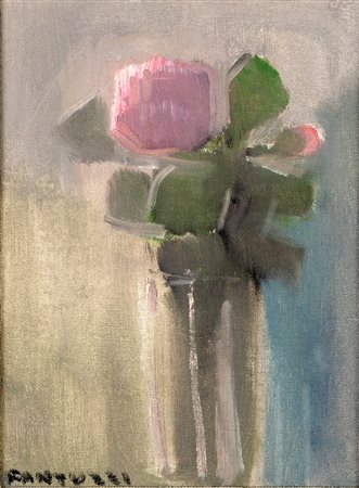 Eliano Fantuzzi Modena 1909-Verona 1987, Vaso di fiori Olio su cartone telato...
