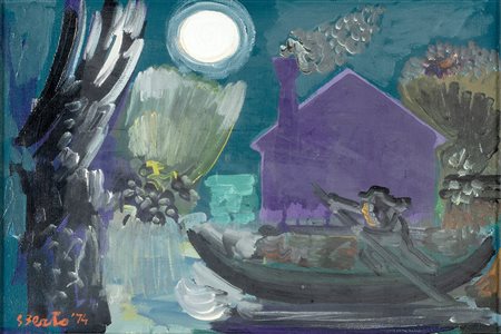 Gianpaolo Berto Adria 1940-0, Notturno 1974 olio su tela cm 40x60 Sul fronte...