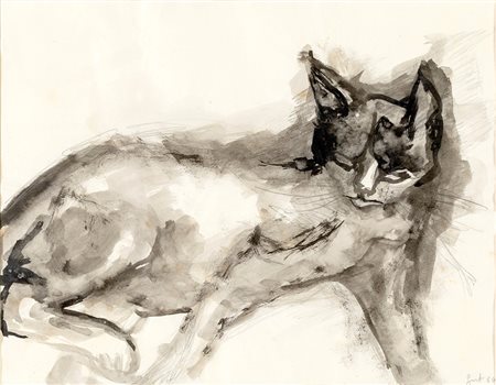 Pittore del XX secolo 0-0, Gatto 1960 Tempera, acquarello e matita su carta...