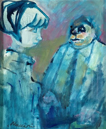 Mino Maccari Siena 1898-Roma 1989, Figure Olio su cartone telato cm 30x25...