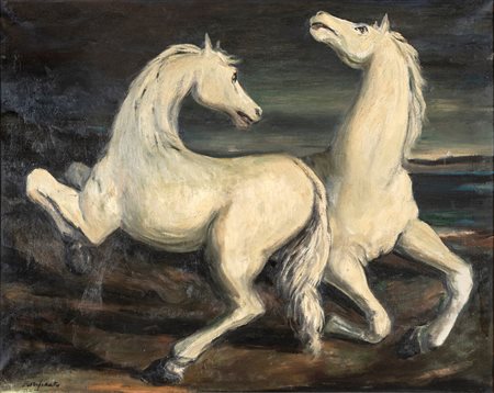 Domenico Purificato Fondi 1915-Roma 1984, Cavalli Olio su tela cm 80x100...