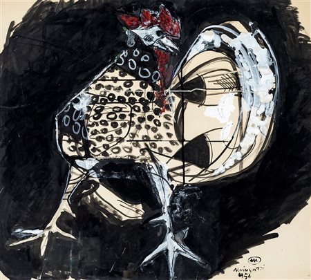 Luciano Minguzzi Bologna 1911-Milano 2004, Gallo 1954 Tecnica mista su carta...